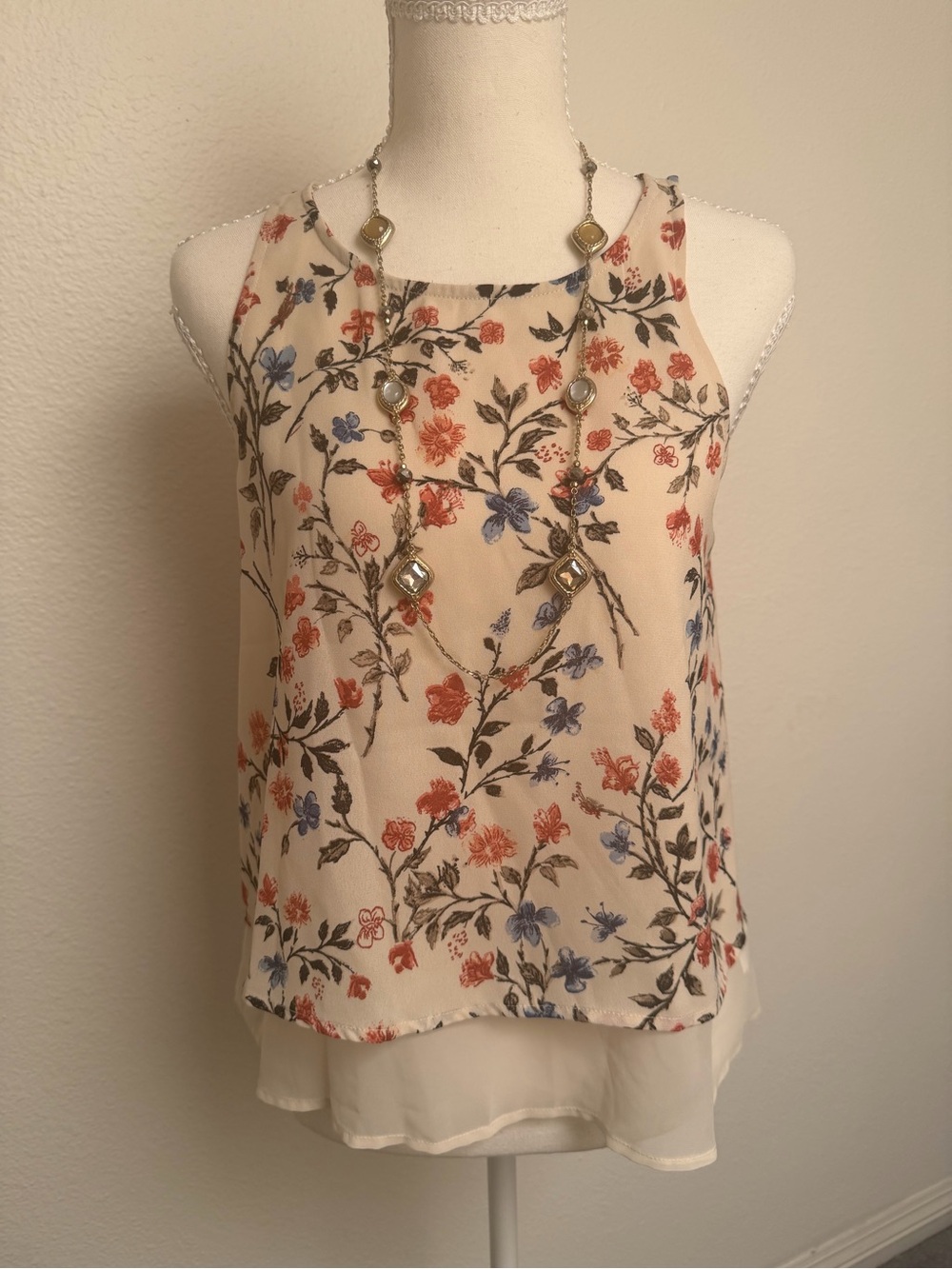 Abercrombie & Fitch Floral Tank Top - Cream, Red, and Blue